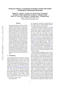 Progressive Mastery: Customized Curriculum Learning with Guided Prompting for Mathematical Reasoning