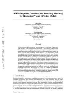 IGSM: Improved Geometric and Sensitivity Matching for Finetuning Pruned Diffusion Models
