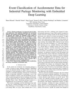 Event Classification of Accelerometer Data for Industrial Package Monitoring with Embedded Deep Learning