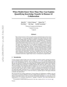 When Models Know More Than They Can Explain: Quantifying Knowledge Transfer in Human-AI Collaboration