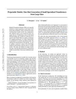 Projectable Models: One-Shot Generation of Small Specialized Transformers from Large Ones