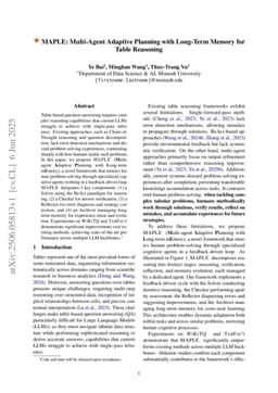 MAPLE: Multi-Agent Adaptive Planning with Long-Term Memory for Table Reasoning