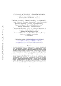 Elementary Math Word Problem Generation using Large Language Models