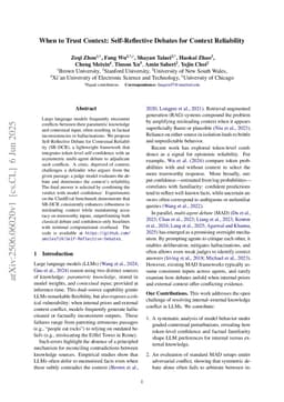 When to Trust Context: Self-Reflective Debates for Context Reliability