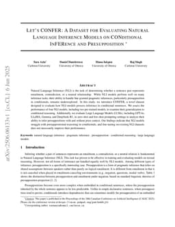 Let's CONFER: A Dataset for Evaluating Natural Language Inference Models on CONditional InFERence and Presupposition