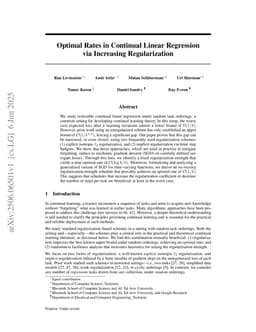 Optimal Rates in Continual Linear Regression via Increasing Regularization