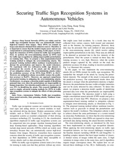 Securing Traffic Sign Recognition Systems in Autonomous Vehicles