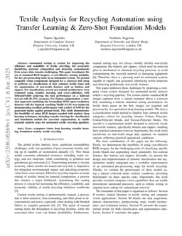 Textile Analysis for Recycling Automation using Transfer Learning and Zero-Shot Foundation Models