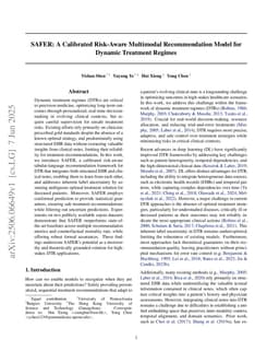 SAFER: A Calibrated Risk-Aware Multimodal Recommendation Model for Dynamic Treatment Regimes