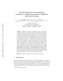 The OCR Quest for Generalization: Learning to recognize low-resource alphabets with model editing