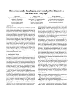 How do datasets, developers, and models affect biases in a low-resourced language?