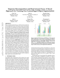 Stepwise Decomposition and Dual-stream Focus: A Novel Approach for Training-free Camouflaged Object Segmentation