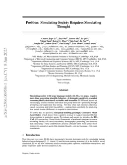 Position: Simulating Society Requires Simulating Thought