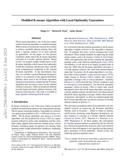 Modified K-means Algorithm with Local Optimality Guarantees