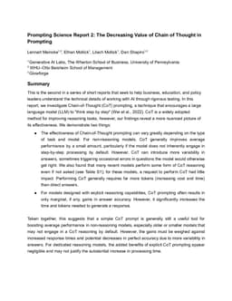 Prompting Science Report 2: The Decreasing Value of Chain of Thought in Prompting