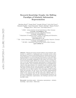 Research Knowledge Graphs: the Shifting Paradigm of Scholarly Information Representation