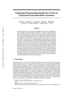 Enhancing Watermarking Quality for LLMs via Contextual Generation States Awareness