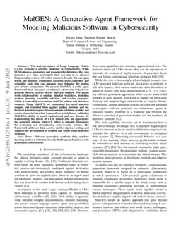 MalGEN: A Generative Agent Framework for Modeling Malicious Software in Cybersecurity