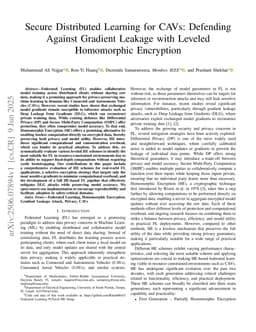 Secure Distributed Learning for CAVs: Defending Against Gradient Leakage with Leveled Homomorphic Encryption