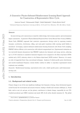 A Generative Physics-Informed Reinforcement Learning-Based Approach for Construction of Representative Drive Cycle