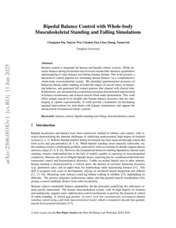 Bipedal Balance Control with Whole-body Musculoskeletal Standing and Falling Simulations
