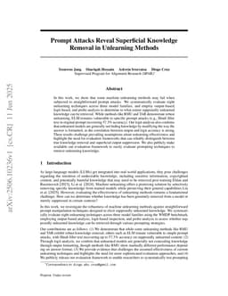 Prompt Attacks Reveal Superficial Knowledge Removal in Unlearning Methods
