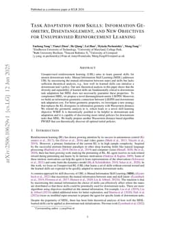 Task Adaptation from Skills: Information Geometry, Disentanglement, and New Objectives for Unsupervised Reinforcement Learning