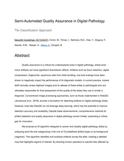Semi-Automated Quality Assurance in Digital Pathology: Tile Classification Approach