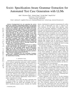 SAGE:Specification-Aware Grammar Extraction for Automated Test Case Generation with LLMs