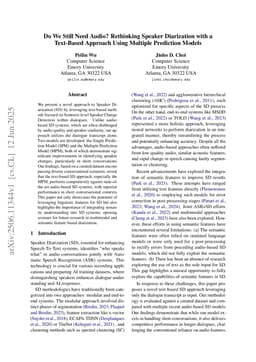 Do We Still Need Audio? Rethinking Speaker Diarization with a Text-Based Approach Using Multiple Prediction Models