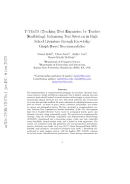 T-TExTS (Teaching Text Expansion for Teacher Scaffolding): Enhancing Text Selection in High School Literature through Knowledge Graph-Based Recommendation