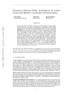 Enabling Precise Topic Alignment in Large Language Models Via Sparse Autoencoders
