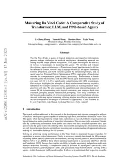Mastering Da Vinci Code: A Comparative Study of Transformer, LLM, and PPO-based Agents