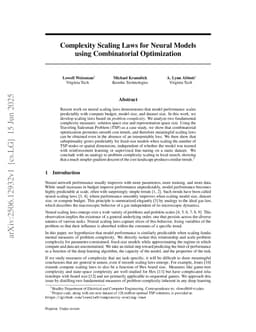 Complexity Scaling Laws for Neural Models using Combinatorial Optimization