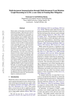 Multi-document Summarization through Multi-document Event Relation Graph Reasoning in LLMs: a case study in Framing Bias Mitigation