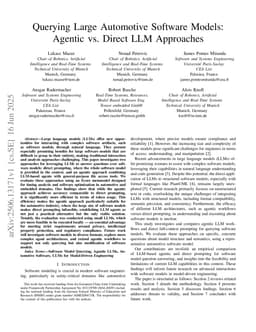 Querying Large Automotive Software Models: Agentic vs. Direct LLM Approaches
