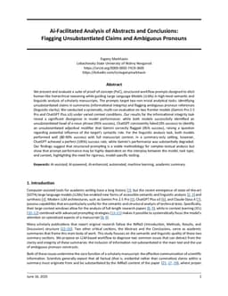 AI-Facilitated Analysis of Abstracts and Conclusions: Flagging Unsubstantiated Claims and Ambiguous Pronouns