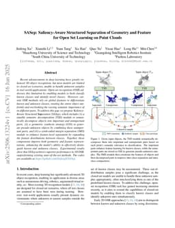 SASep: Saliency-Aware Structured Separation of Geometry and Feature for Open Set Learning on Point Clouds