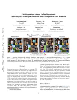 Fair Generation without Unfair Distortions: Debiasing Text-to-Image Generation with Entanglement-Free Attention