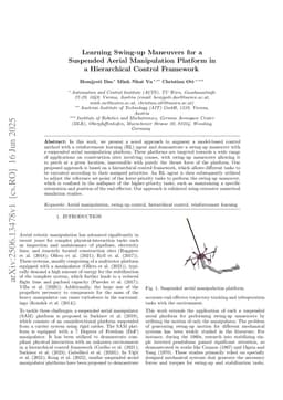 Learning Swing-up Maneuvers for a Suspended Aerial Manipulation Platform in a Hierarchical Control Framework