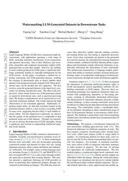 Watermarking LLM-Generated Datasets in Downstream Tasks