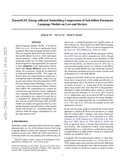 TensorSLM: Energy-efficient Embedding Compression of Sub-billion Parameter Language Models on Low-end Devices