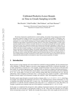 Calibrated Predictive Lower Bounds on Time-to-Unsafe-Sampling in LLMs