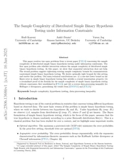 The Sample Complexity of Distributed Simple Binary Hypothesis Testing under Information Constraints