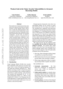 Weakest Link in the Chain: Security Vulnerabilities in Advanced Reasoning Models