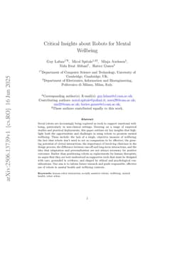 Critical Insights about Robots for Mental Wellbeing