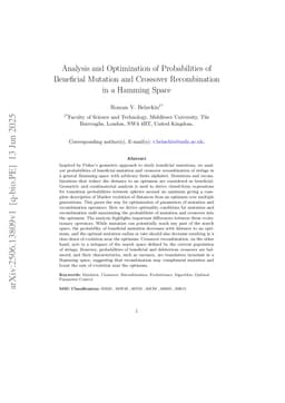 Analysis and Optimization of Probabilities of Beneficial Mutation and Crossover Recombination in a Hamming Space