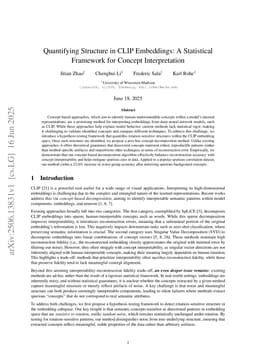 Quantifying Structure in CLIP Embeddings: A Statistical Framework for Concept Interpretation