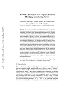 Students' Reliance on AI in Higher Education: Identifying Contributing Factors