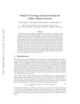 StaQ it! Growing neural networks for Policy Mirror Descent